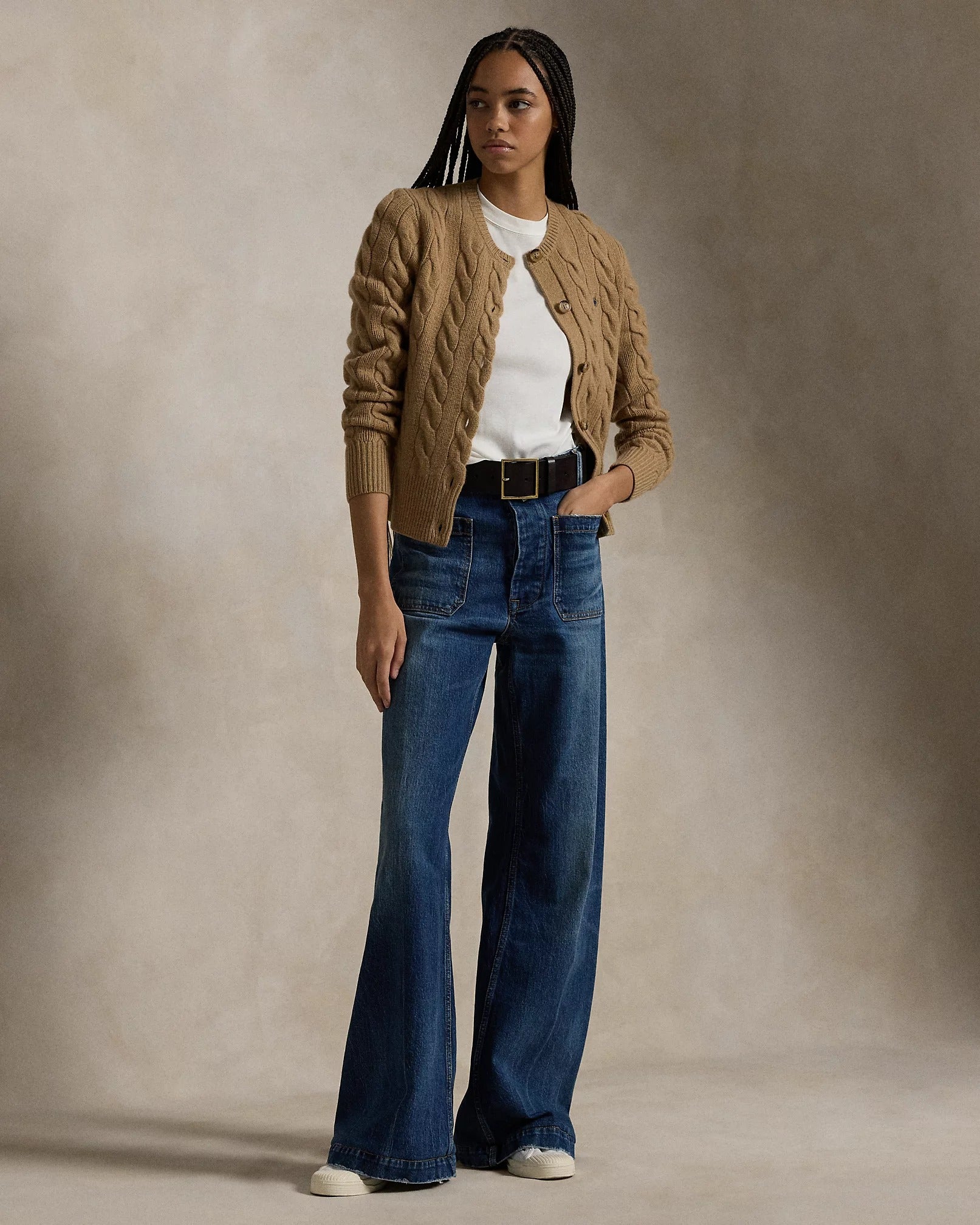 Cardigan de Lã e Cashmere em Tricô Trançado