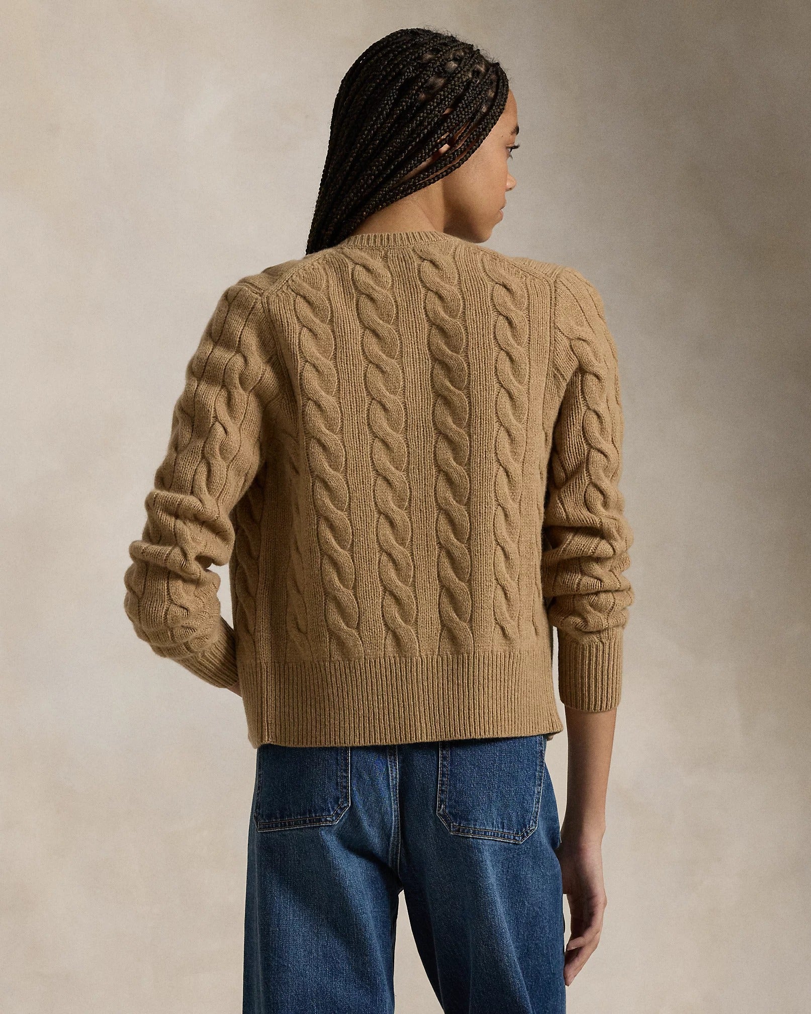 Cardigan de Lã e Cashmere em Tricô Trançado