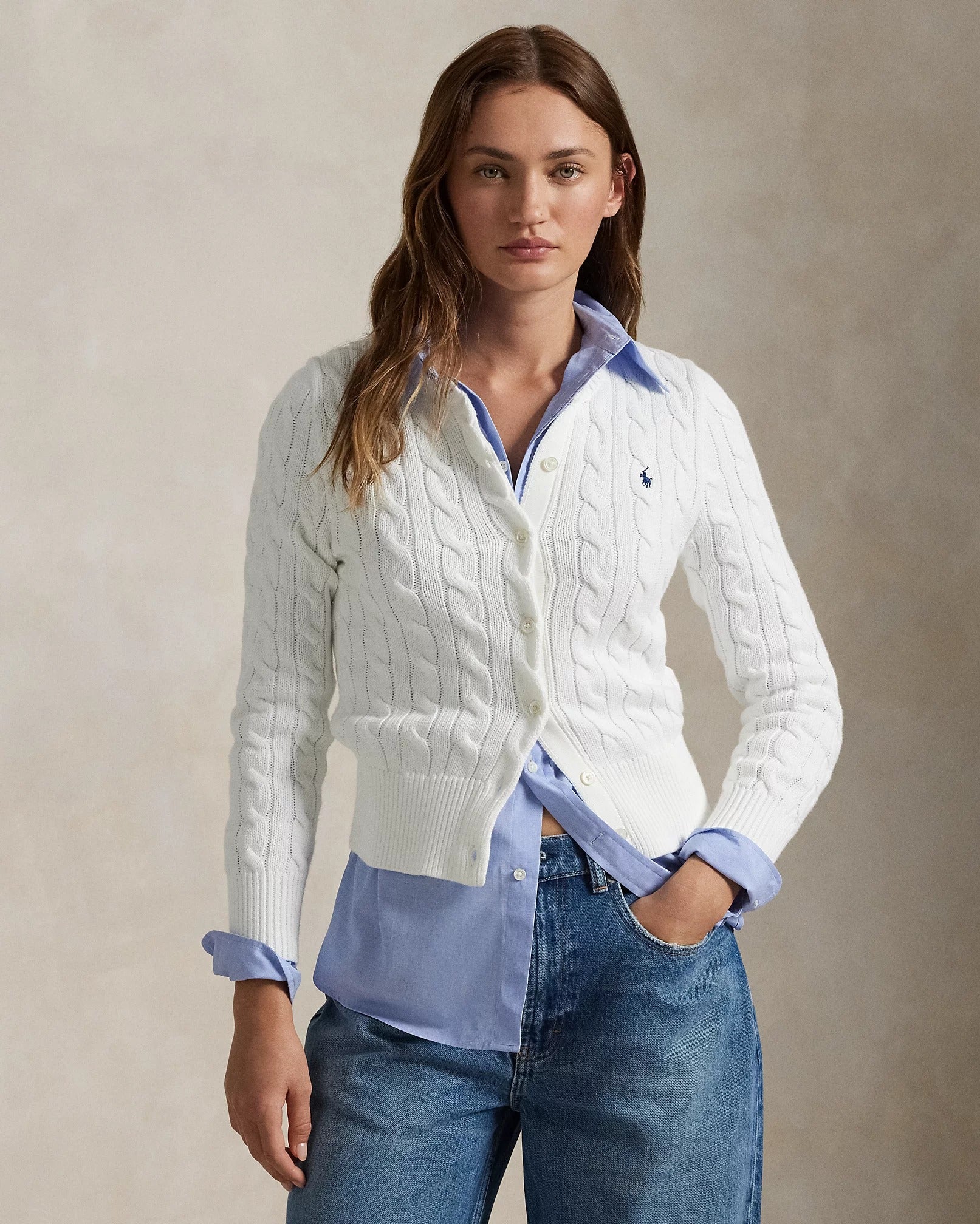 Cardigan Ralph Lauren | Malha Trançada de Algodão