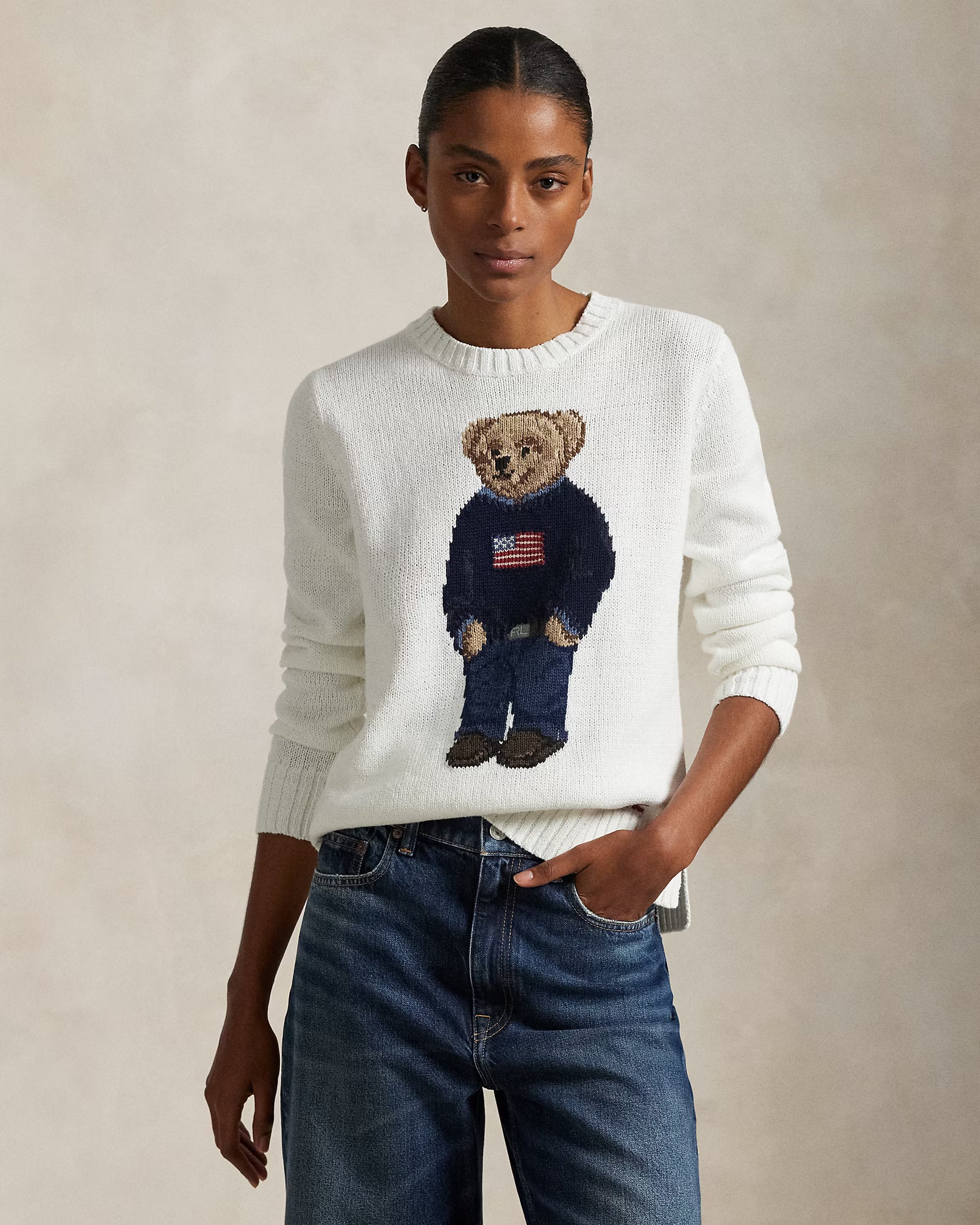 Suéter Ralph Lauren | Polo Bear Branco com Bandeira